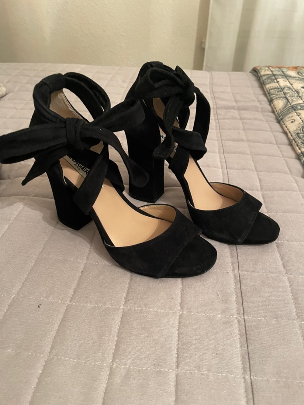 Karl Lagerfeld Black Suede Ankle-Tie Block Heel Sandals